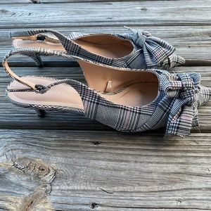 Zara Trafaluc Grey/Pink Plaid Kitten Heels w Bow